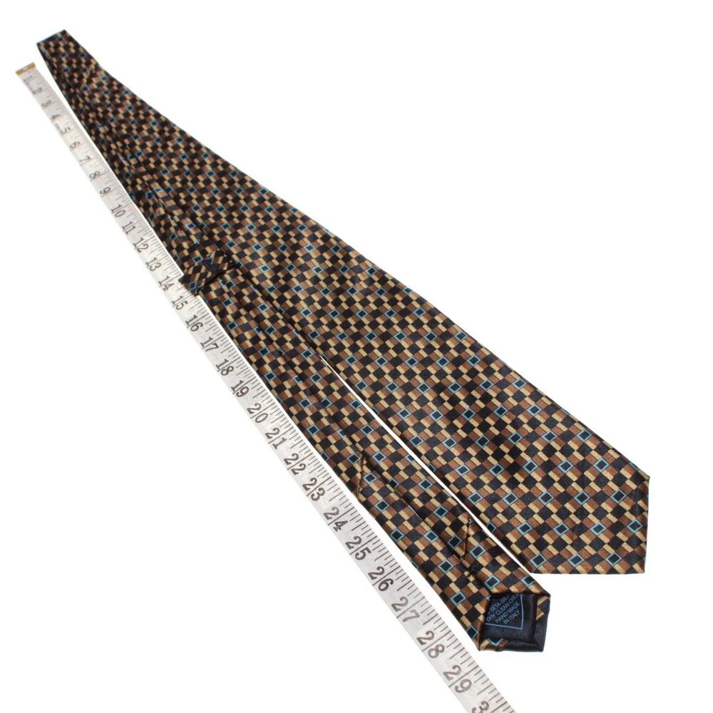 Italo Ferretti NWT Neck Tie in Browns & Blues Geometric Print 100% Silk